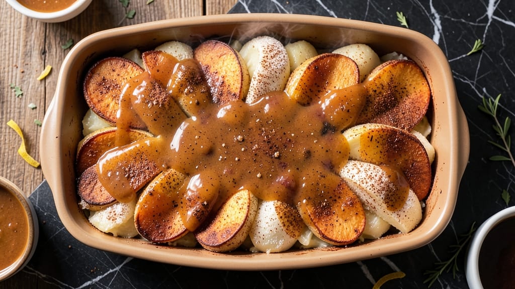 Sweet Potato And White Potato Casserole Recipe: Golden Streusel Crown Over Spiced Potato Layers