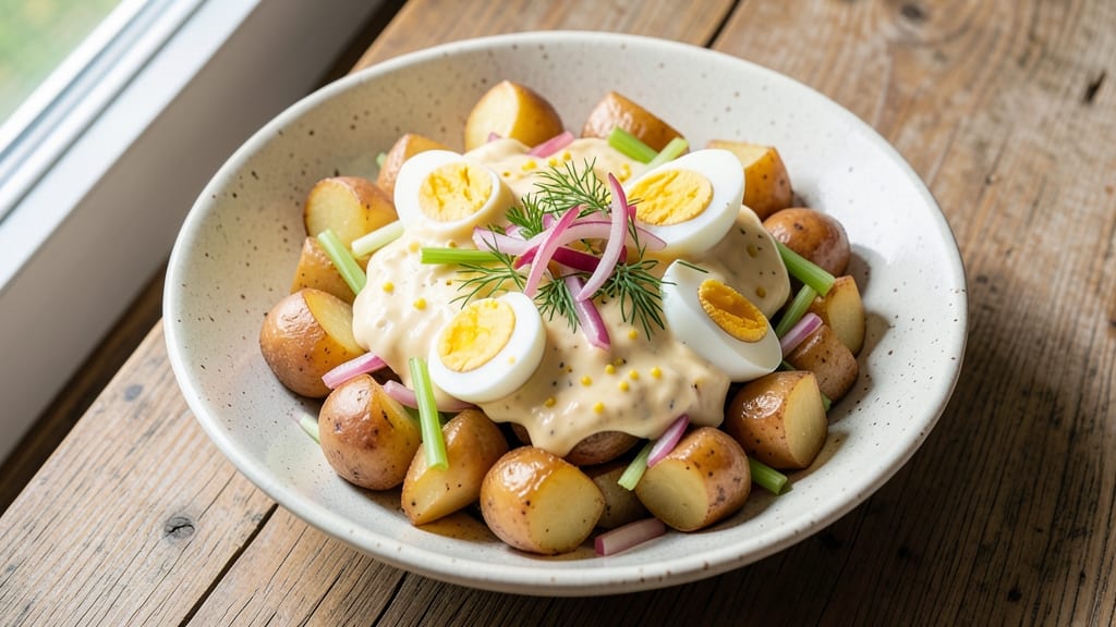 Traditional Potato Salad Recipe with Mayonnaise and Eggs: Classic Creamy Texture With Crunchy Celery Bites