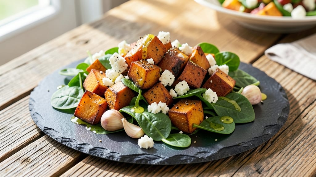 Sweet Potato Spinach Feta Recipe: Roasted Trio With Tangy Cheese Crunch
