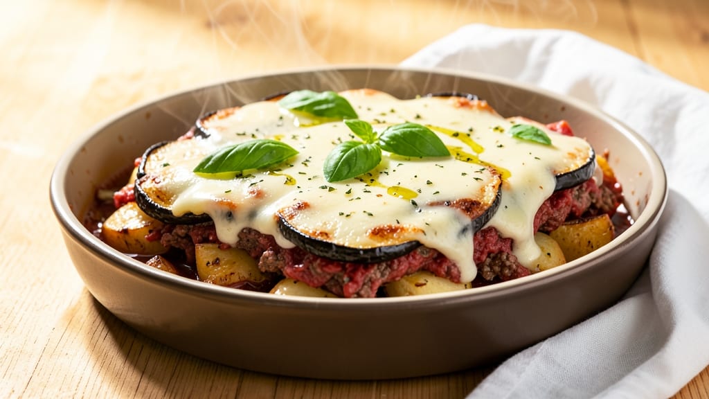 Beef And Potato Moussaka Recipe: Layered Eggplant Magic With Herbed Meat Sauce