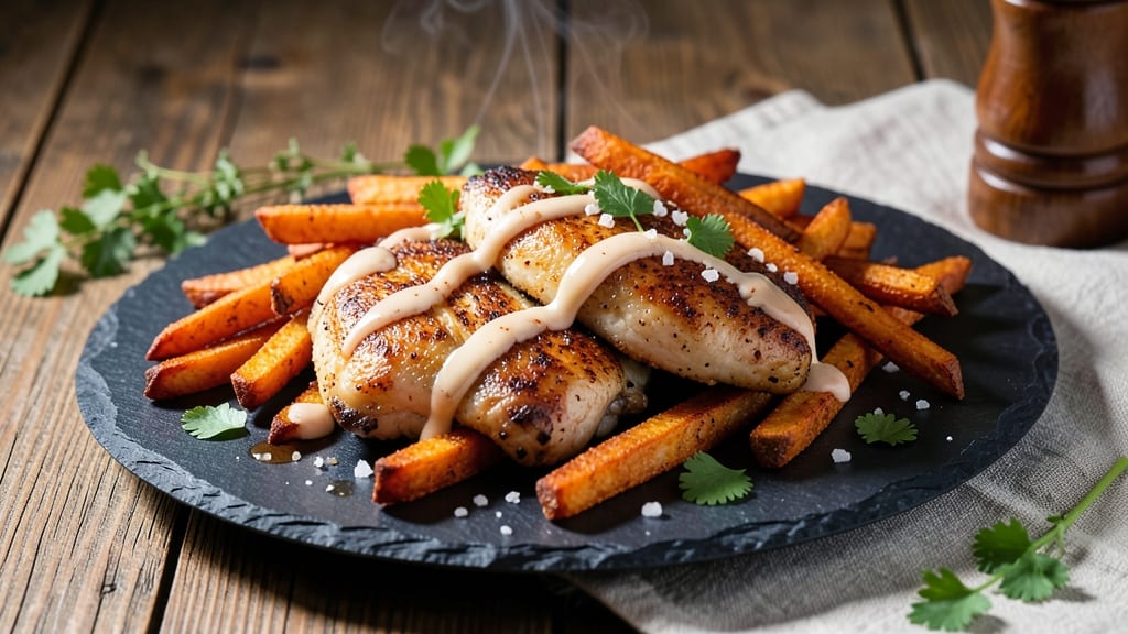Sweet Potato Fries and Chicken Recipe: Crispy Skin, Juicy Meat in One Pan