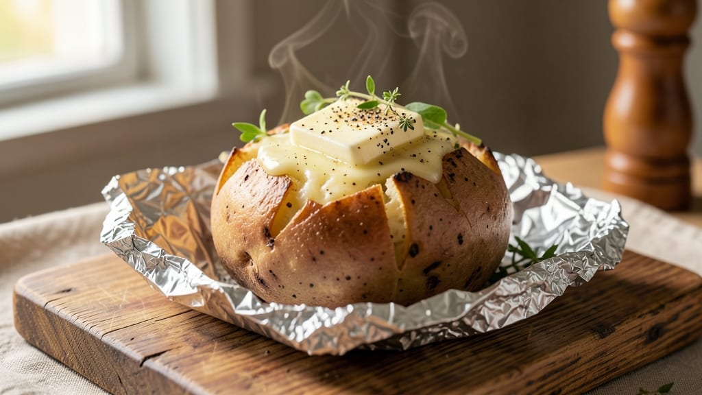 Baked Potato in Oven Recipe in Foil: Hands-Off Crispy Crust and Buttery Interior